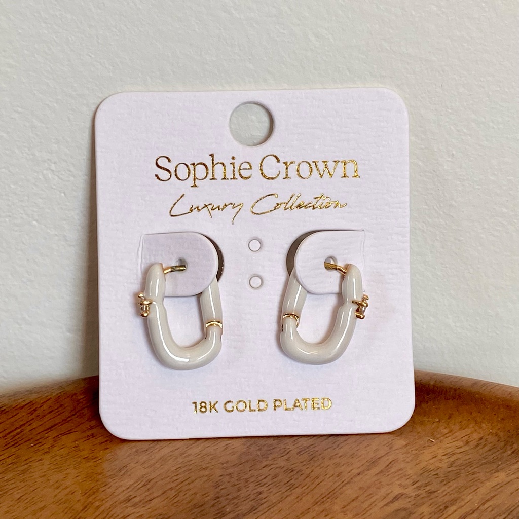 Sophie Crown 18k Gold Plated Luxury Collection Gift White Huggies Earrings